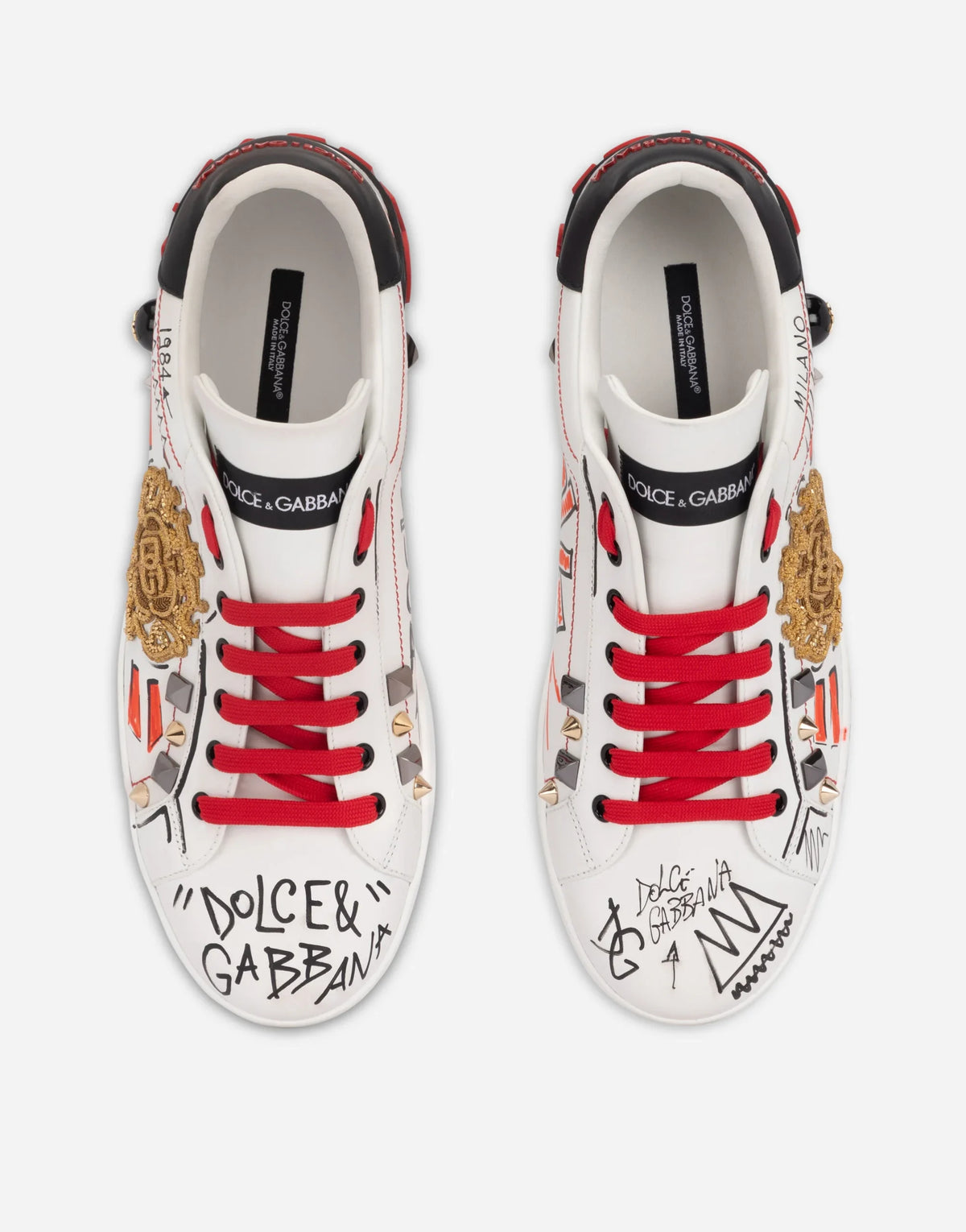 D&G Calfskin Portofino Sneakers With Embroidery And Studs