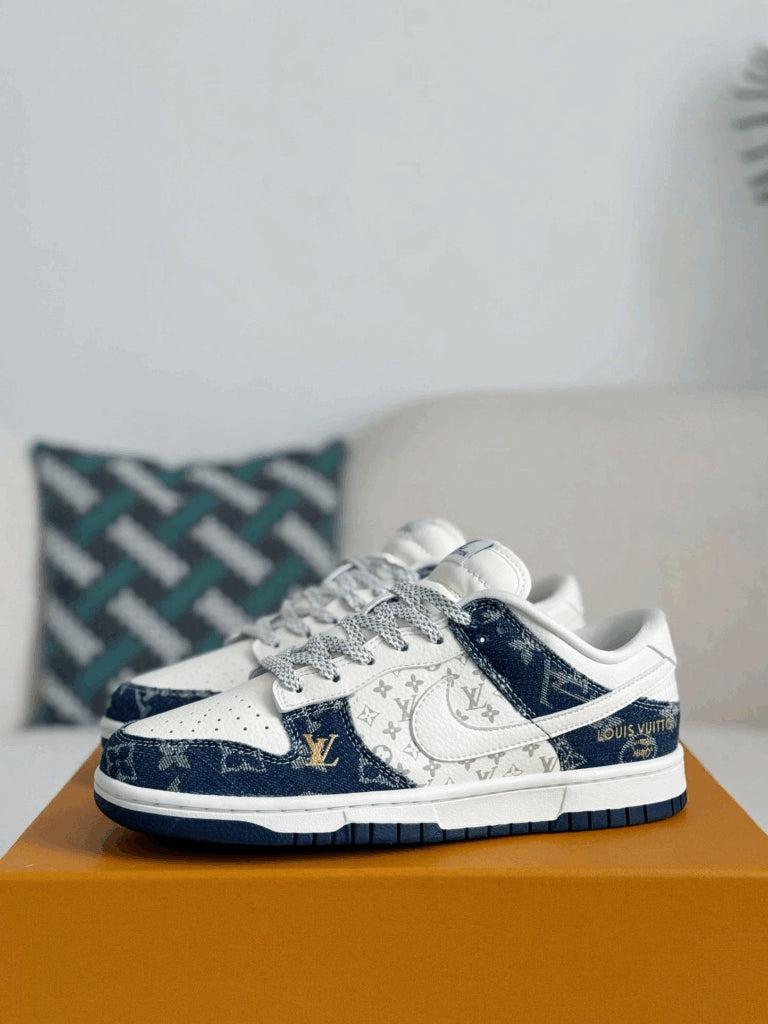 Nike Dunk Low Custom – Louis Vuitton Mixed Monogram White & Blue Denim Edition