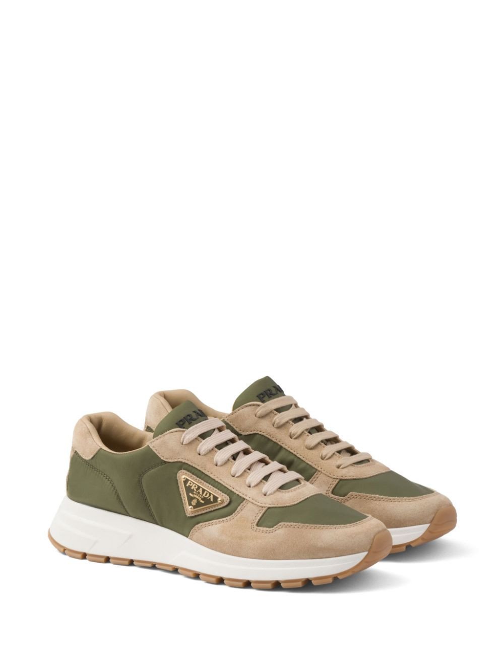 Prada Enamel-Triangle Leather Sneakers