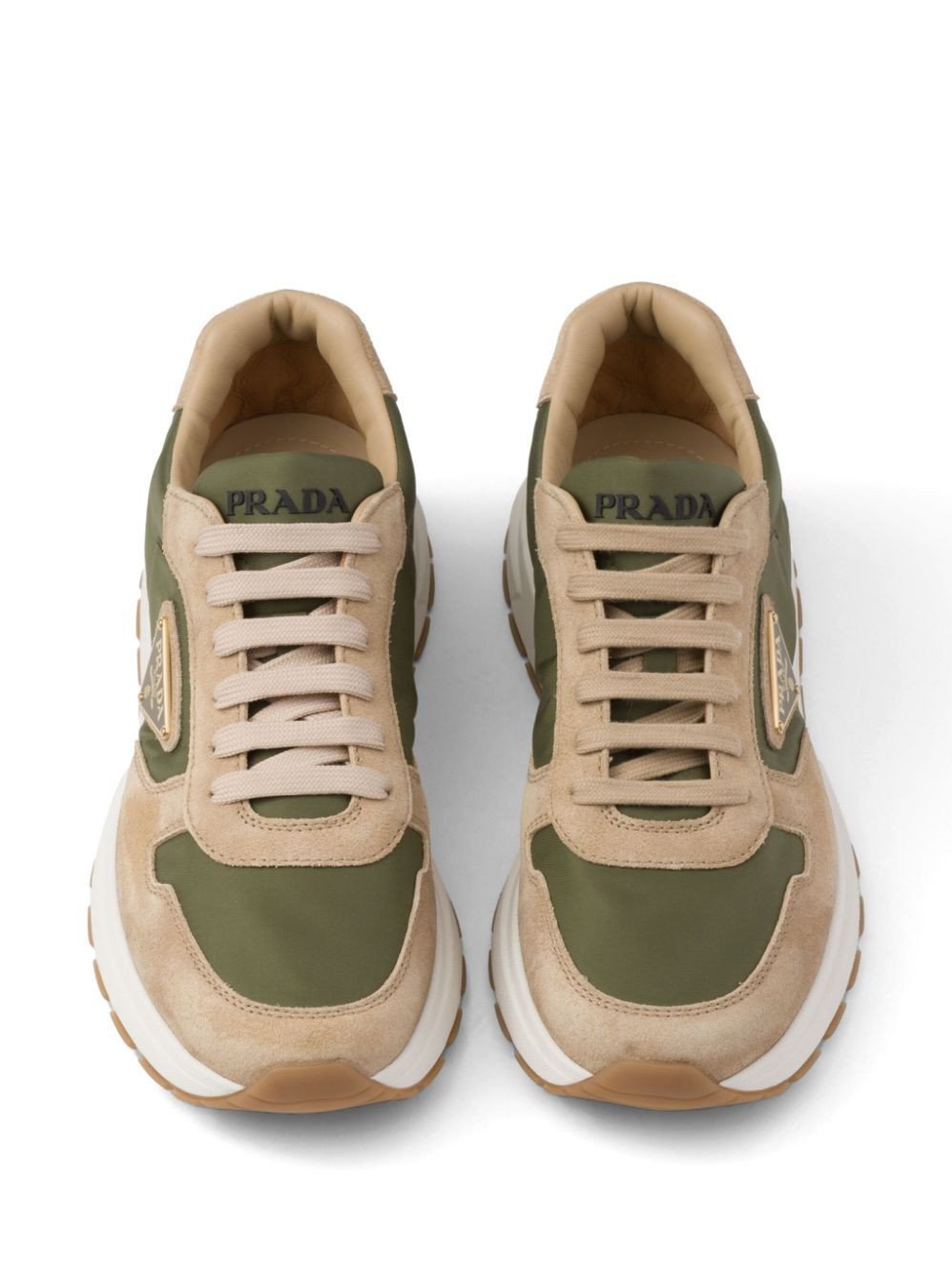 Prada Enamel-Triangle Leather Sneakers