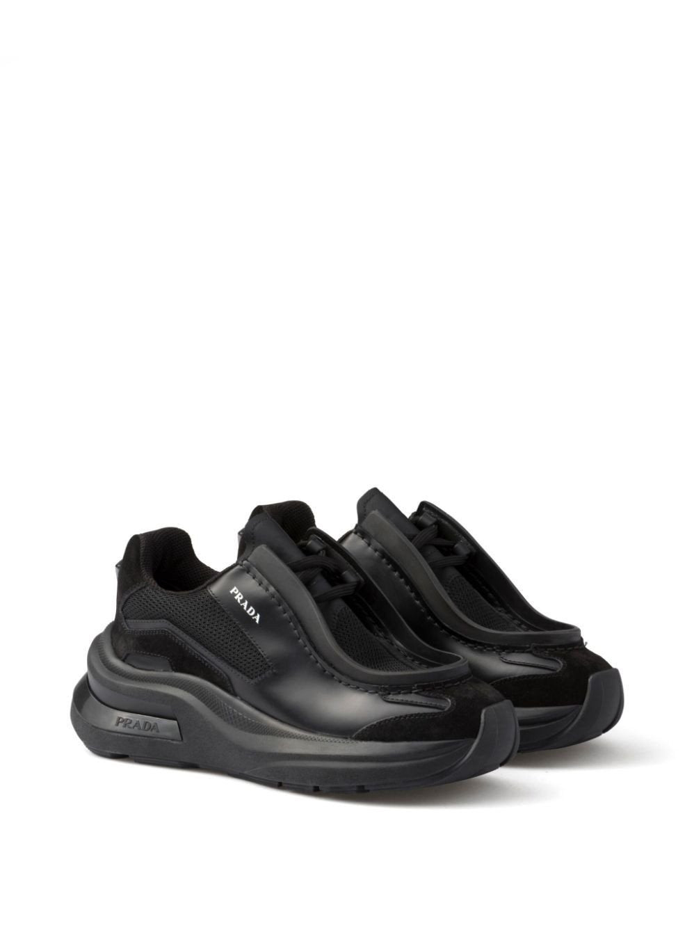 Prada Logo Print Panelled Sneakers