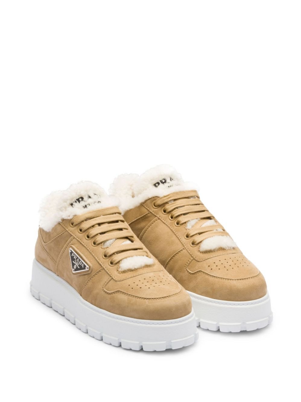 Prada Shearling-Trim Flatform Sneakers