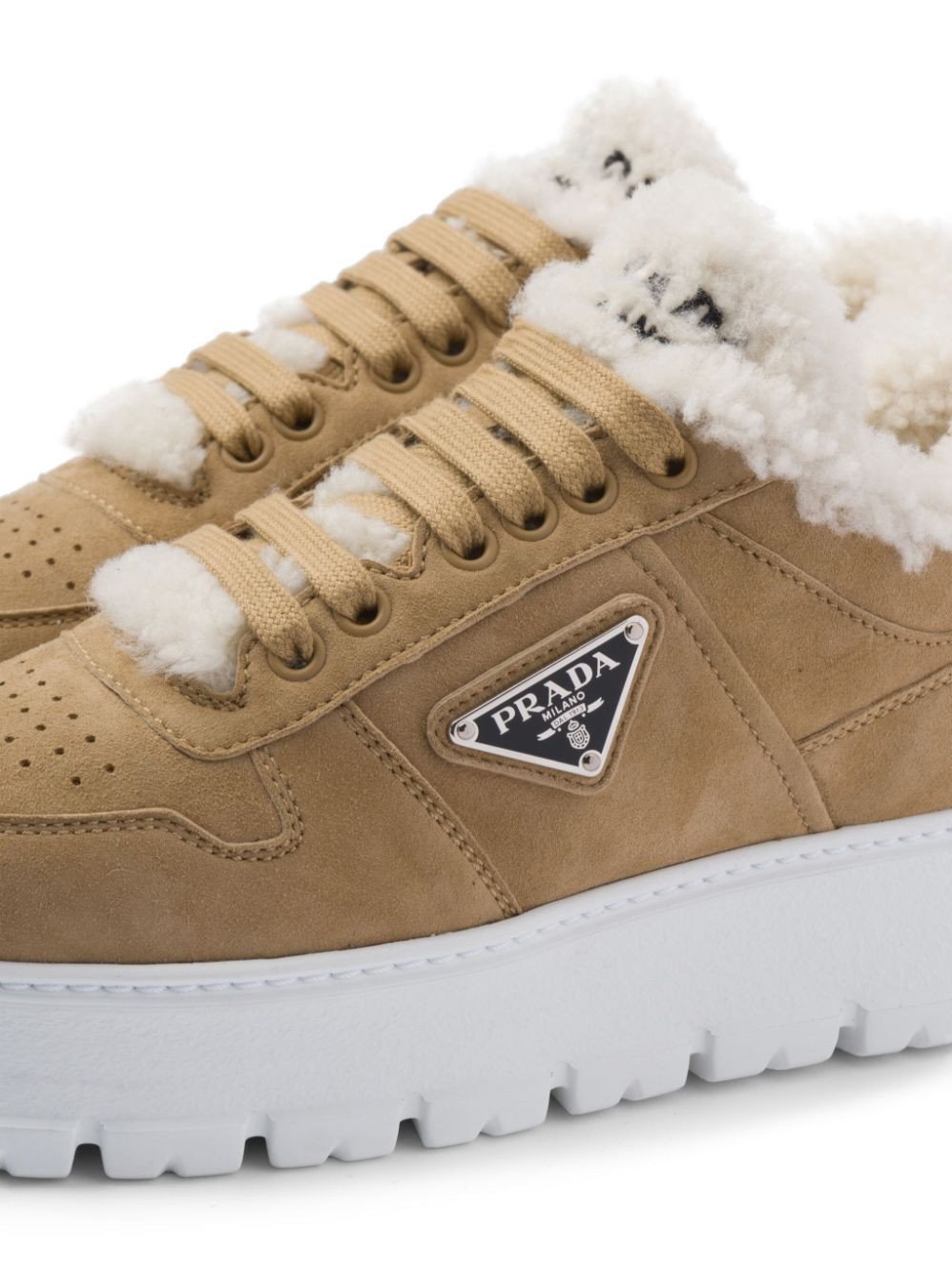Prada Shearling-Trim Flatform Sneakers