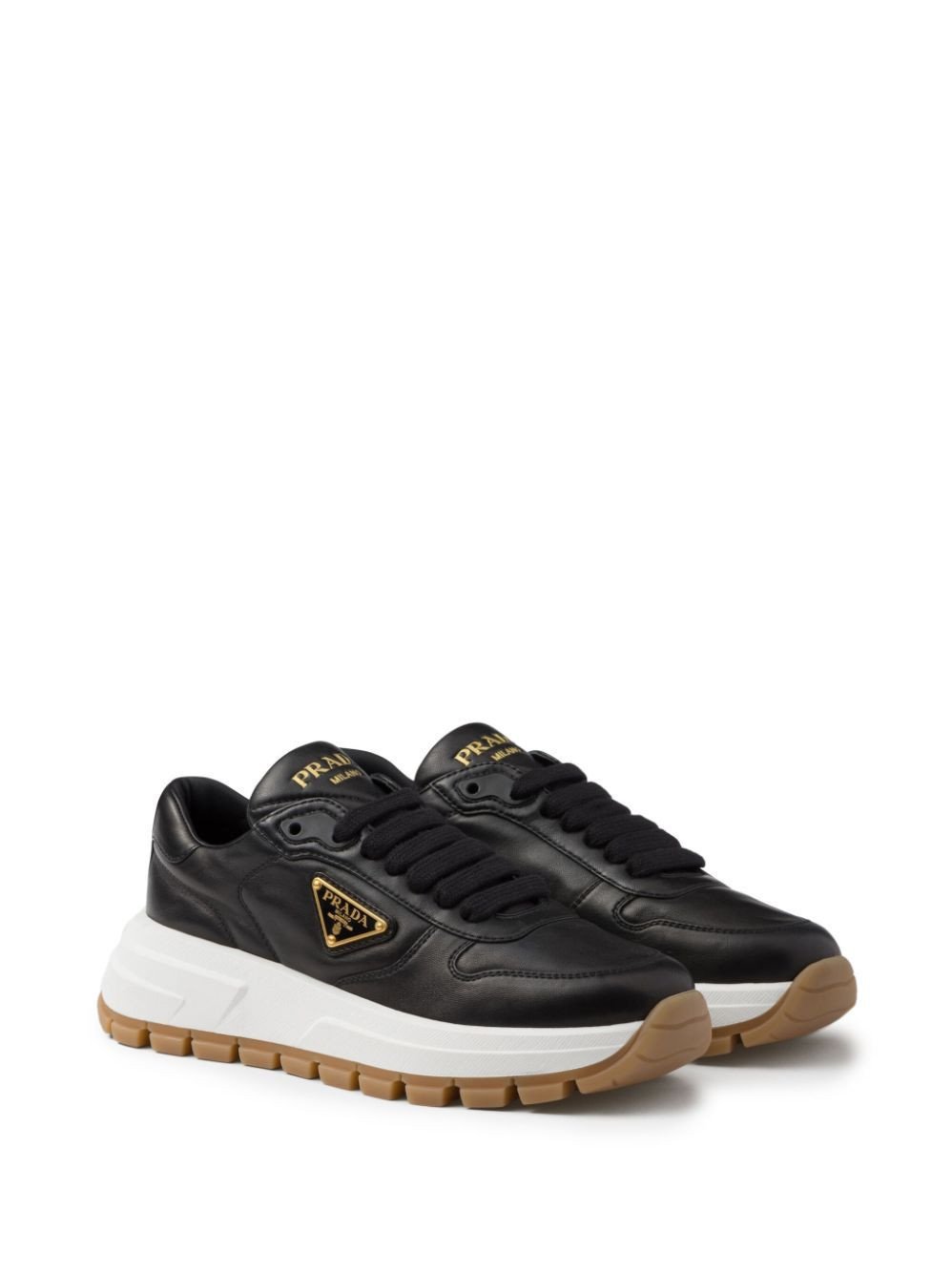 Prada Triangle-Logo Leather Sneakers