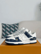 Nike Air Jordan x LV Mixed Monogram White & Blue Denim Edition (Dunk Low Custom)