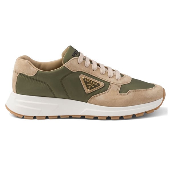 Prada Enamel-Triangle Leather Sneakers