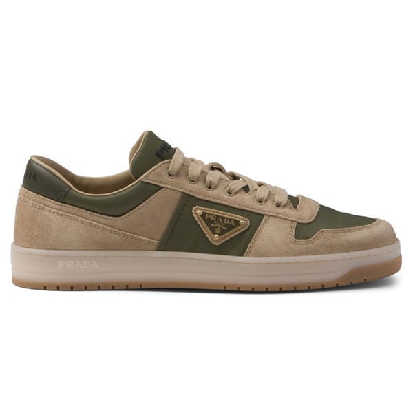 Prada Enamel-Triangle Suede Sneakers