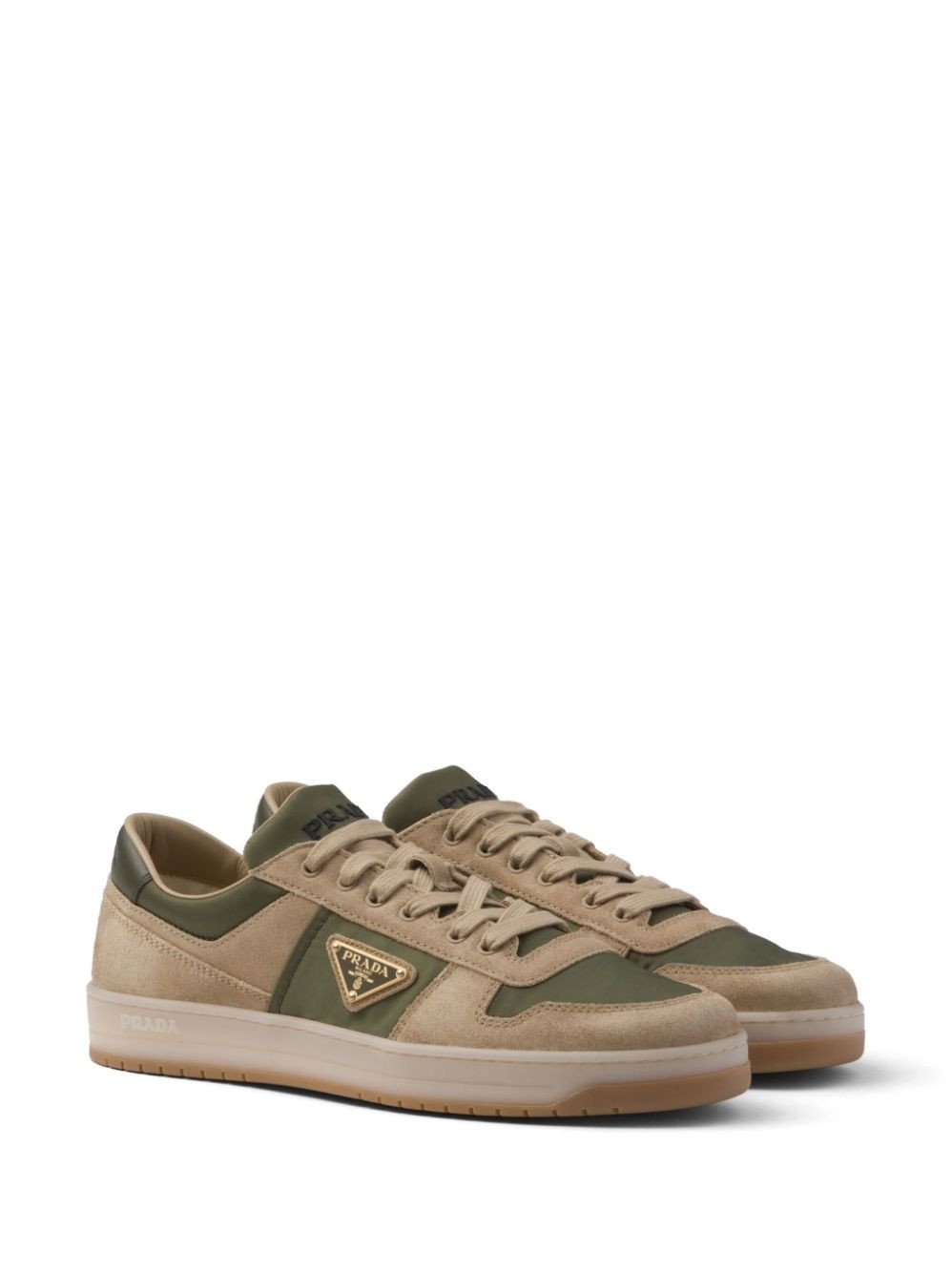 Prada Enamel-Triangle Suede Sneakers