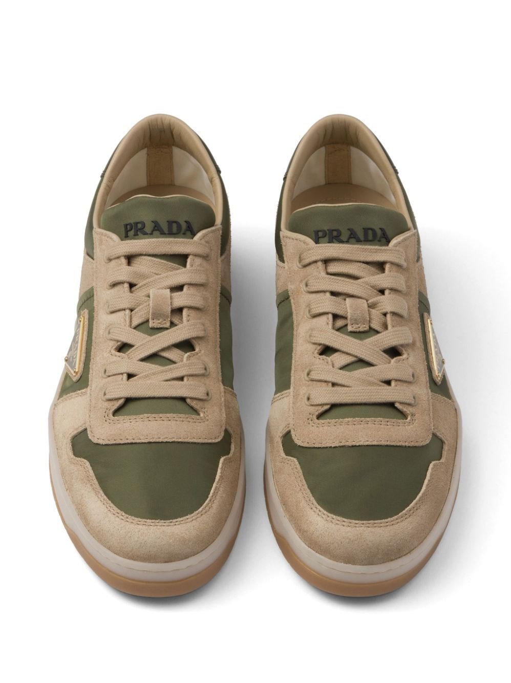 Prada Enamel-Triangle Suede Sneakers