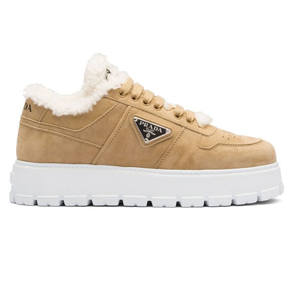 Prada Shearling-Trim Flatform Sneakers