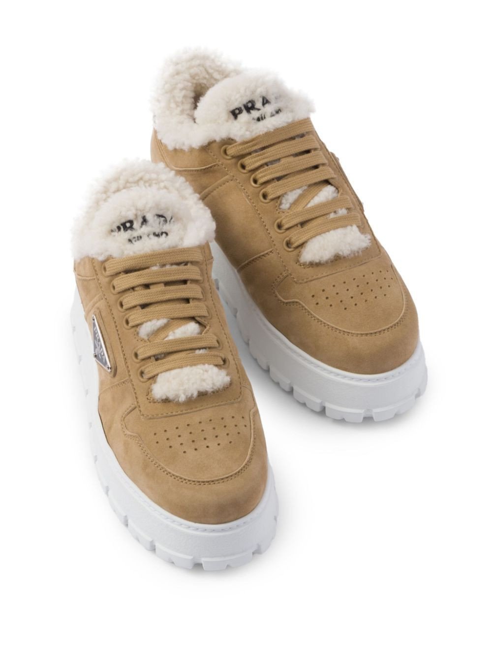 Prada Shearling-Trim Flatform Sneakers