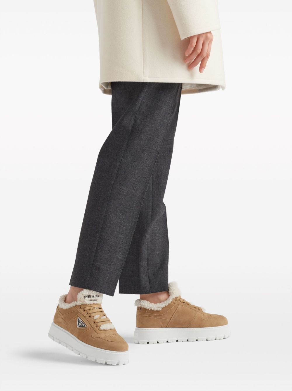 Prada Shearling-Trim Flatform Sneakers