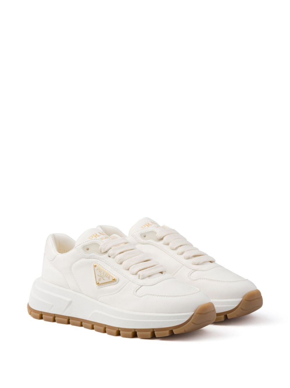 Prada Triangle-Logo Leather Sneakers