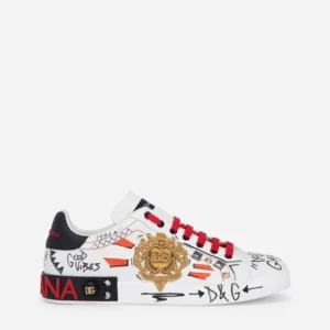 D&G Calfskin Portofino Sneakers With Embroidery And Studs
