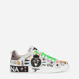 D&G Calfskin Portofino Sneakers With Embroidery And Studs