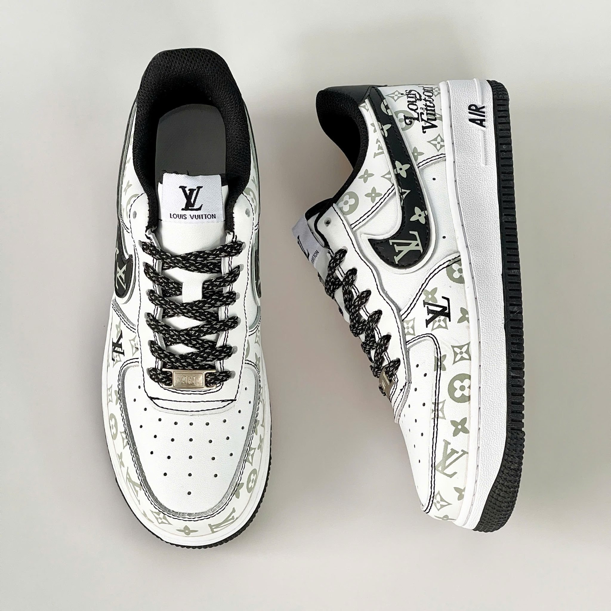 Louis Vuitton x Nike Air Force 1 Monogram Black Edition (Custom) - Image 7