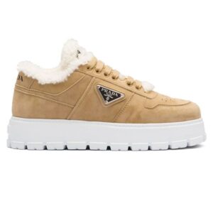 Prada Shearling-Trim Flatform Sneakers